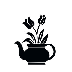 Cute tulip with pot silhouette icon on a white background.