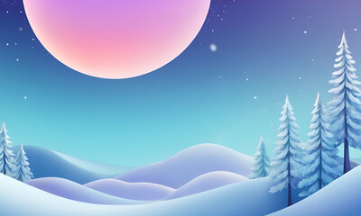 Naklejka premium Winter landscape in pastel shades, winter scene with the moon