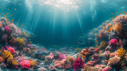 Fototapeta premium Schooling fish and vibrant corals in an underwater photo
