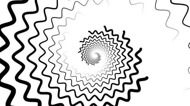 Spiral with waves rotates. Video radial optical illusion. Hypnotic spirals moving. Design for reels shorts poster banner. Horizontal 4K.