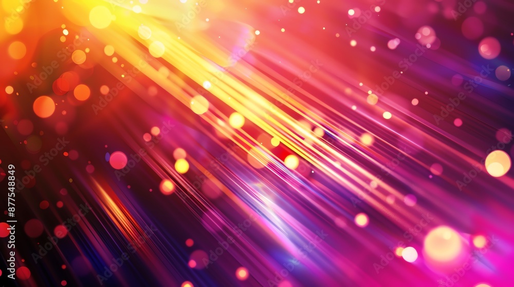 Poster colorful abstract background with glowing light streaks and bokeh effect, creating a vibrant and ene