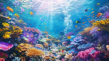 Fototapeta premium Underwater world: tropical fish against the backdrop of a coral reef.