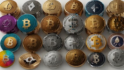 Obraz premium Crypto currencies with white background generated AI