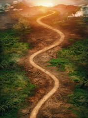 Fototapeta premium Aerial View of Deforestation in a Lush Landscape with a Winding Dirt Road