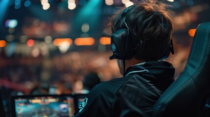 Fototapeta premium A commentator passionately describing the action during a live esports broadcast