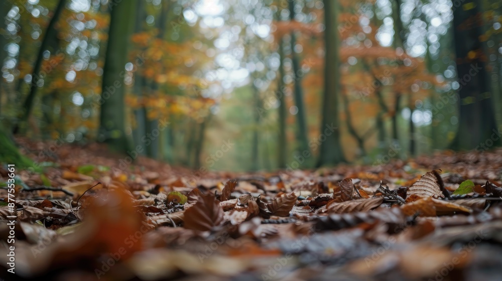Poster forest floor with autumn leaves creating a blurred backdrop