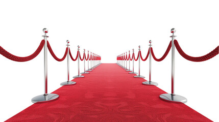 red carpet with ropes and velvet isolated on transparent png background