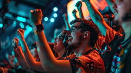 A group of fans wearing team merchandise