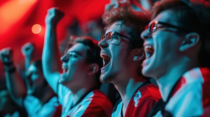 A group of fans wearing team merchandise