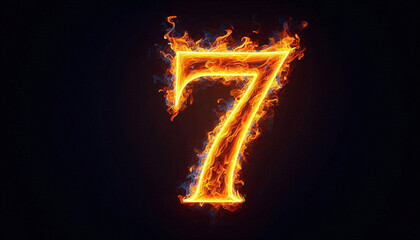 The number 7 is depicted in vibrant, glowing flames