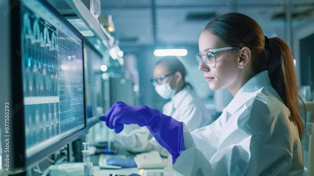 Aufkleber two female professionals in lab coats concentrating on tasks on their computers, harnessing the powe