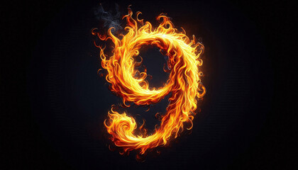 Fototapeta premium The number 9 is depicted in vibrant, glowing flames
