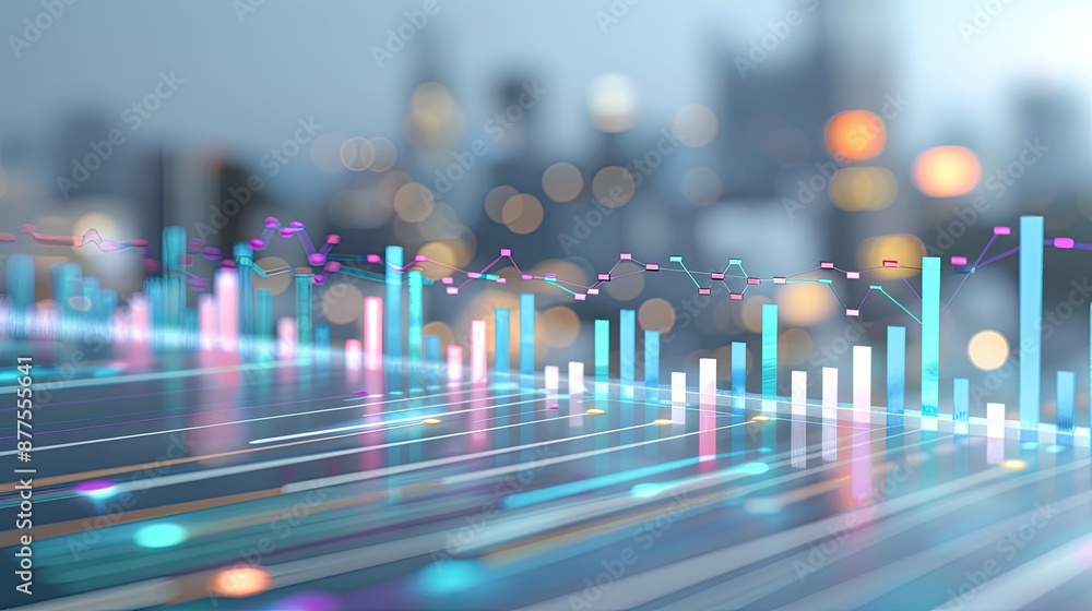 Aufkleber a holographic display on a futuristic tablet showcases a bar graph visualization of data, illuminate