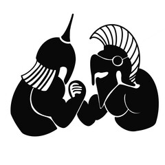 Black and white illustration with arm wrestling
