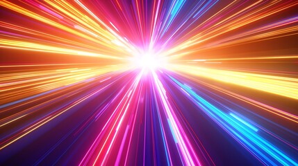 Fototapeta premium Colorful light burst with vibrant streaks creating a dynamic, energetic, and futuristic visual effect suitable for creative projects and backgrounds.