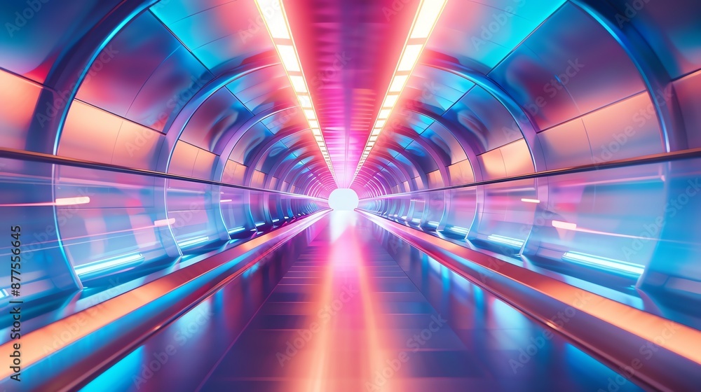 Aufkleber futuristic neon tunnel with vibrant lights creating a high-speed effect, symbolizing progress and in