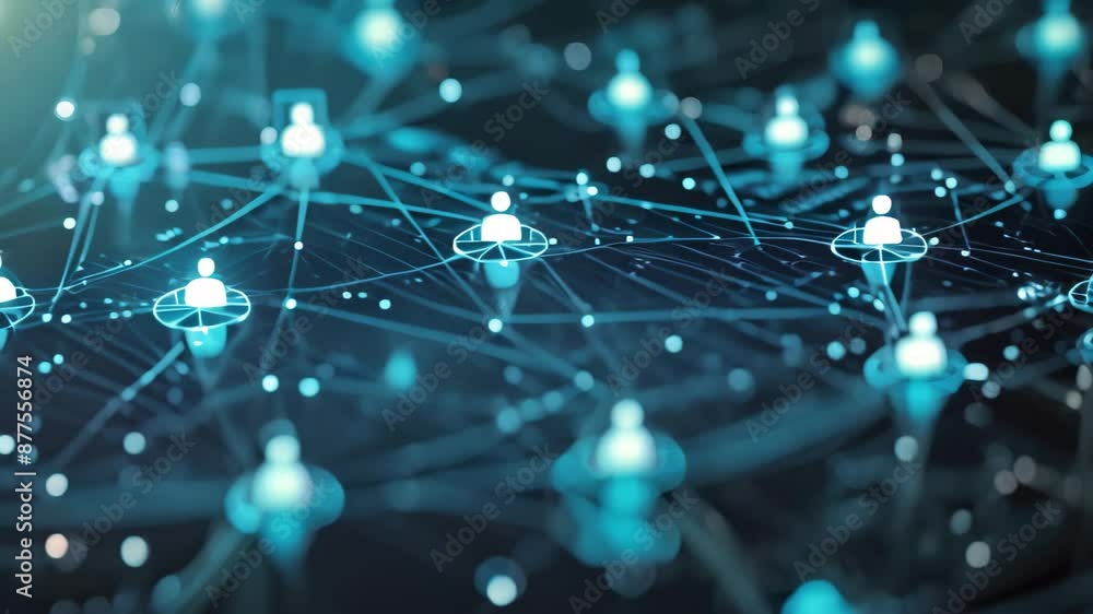 Poster a network of individuals connected to each other, emphasizing communication and coordination, highli