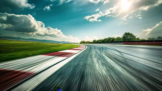 A blurred view of a race track featuring highspeed straightaways and exhilarating chicanes, High-speed straightaways and exhilarating chicanes