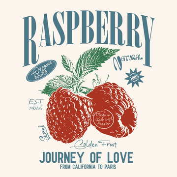 Fruit graphics , raspberry organic fruits, natural sweet , From California to Paris , girls graphic tee print design, women's vector graphics design, food fashion trendy graphics for t-shirt design