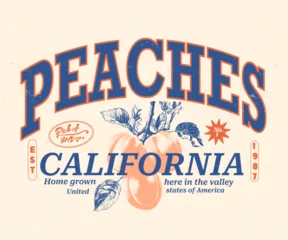  graphic print, peach fruits t Shirt designs, girls graphic, California Fruit Club, peach vector art with typography, retro vintage fruit illustration for tee,, women's food fashion graphics © Justin