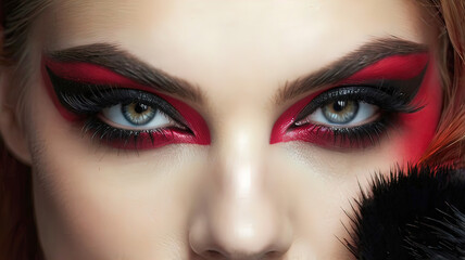 Fototapeta premium Beautiful project of festive modern makeup for women, female eye, beautiful female eye, fluffy thin eyelashes,