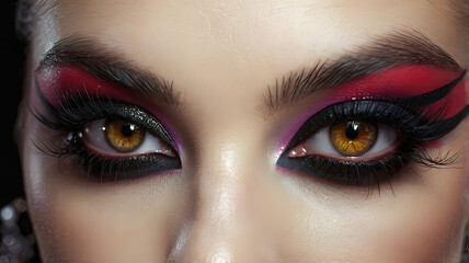 Beautiful project of festive modern makeup for women, female eye, beautiful female eye, fluffy thin eyelashes,