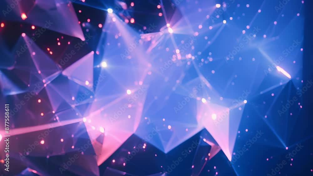 Poster holographic shapes expand and contract against a starry background, creating a dynamic and mesmerizi