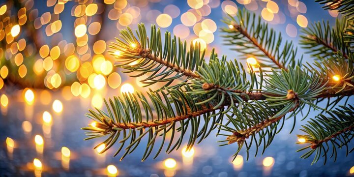 Christmas Pine Branch with Golden Lights, christmas , winter , festive , holiday