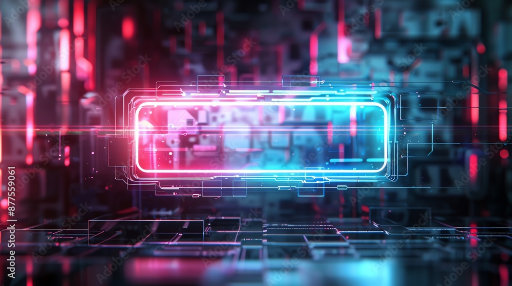 Aufkleber futuristic digital interface with neon lights and glowing elements, representing advanced technology