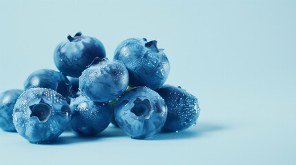 Close-up of Fresh Blueberries on a Light Blue Background, perfect for health food blogs, organic product advertisements, and summer fruit promotions
