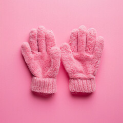 Women pink gloves isolated on pink background. generated by AI
