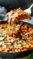 A Single Serving of Cheesy Skillet Lasagna With Melted Cheese
