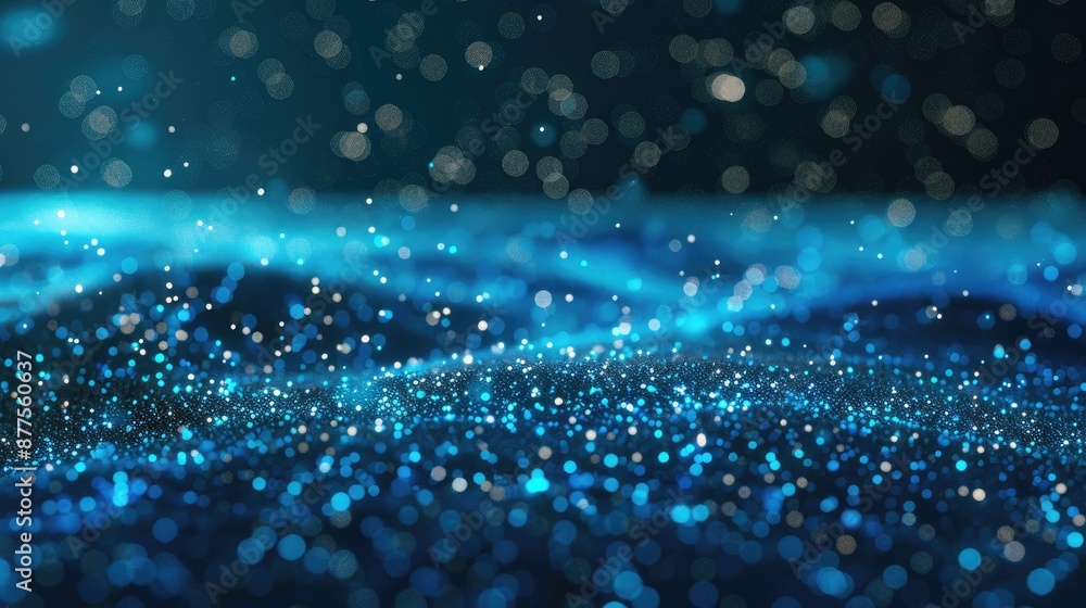 Poster a digital illustration of abstract blue waves with a mesh pattern. the waves are illuminated by a br