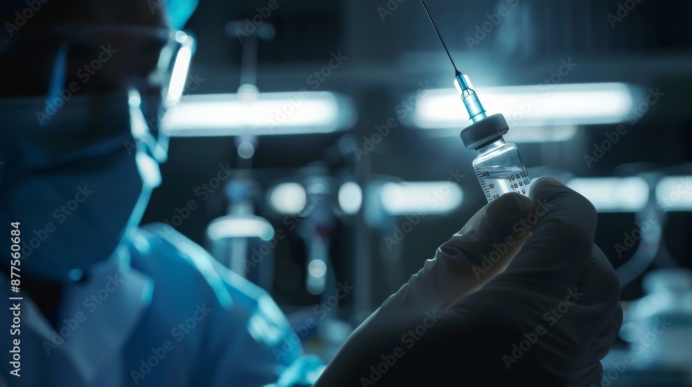 Poster scientist prepares a syringe with precise measurement in a laboratory. conceptual image for scientif