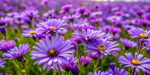 Obraz premium Purple Aster Field Close-up, Purple Flowers, Asteraceae, Wildflowers, Spring Bloom