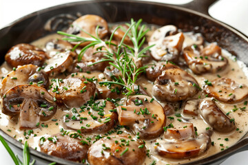 Fototapeta premium Creamy Mushroom Delight: A Close-Up of Saut?ed Mushrooms in a Rich, Creamy Sauce
