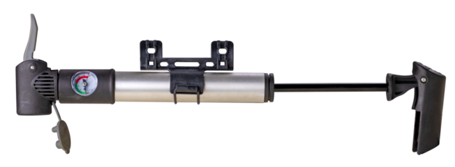 Bicycle pump with pressure gauge on isolated background.