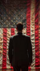 Obraz premium A Man Stands In Reverence Before the American Flag