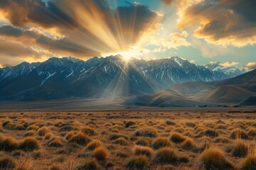 A serene landscape photo of a mountain range