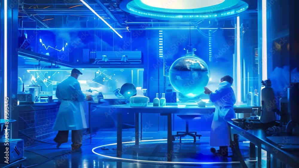 Aufkleber two individuals in lab coats engaged in research on a computer in a futuristic laboratory setting, i