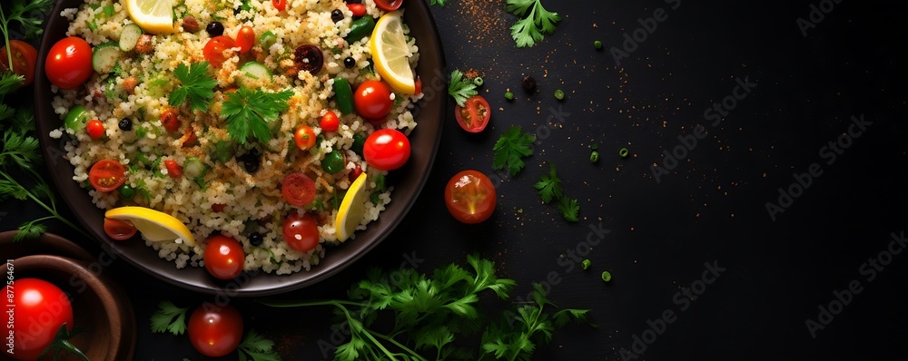 Poster an ultrawide banner displaying fried vegetables with empty space