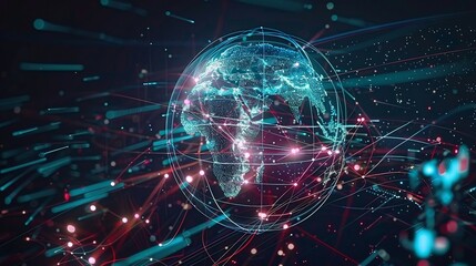 Obraz premium Digital World Map with Glowing Lines. Generative AI