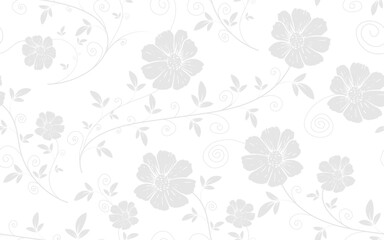 Floral seamless pattern vintage gray white theme retro style textile fabric texture vector illustration wallpaper white background ornamental decorative creative trendy design flower leaf