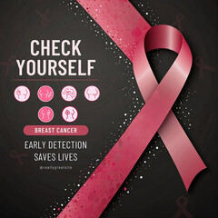 Breast cancer awareness  gender signs template with pink ribbon. vector and illustration design. Breast cancer awareness check yourself, early detection saves lives. 