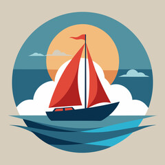 Stunning Sailboat Illustration Behind the Horizon's Serene Beauty