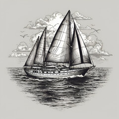 Sailing boat, hand painted vector illustration.