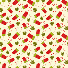 Watermelon ice cream on a stick. Frozen watermelon. Fruit ice cream with slices of watermelon. The pattern.