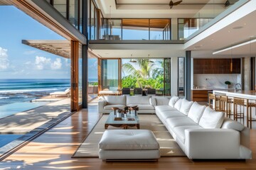 A luxury villa with an infinity pool overlooking the sea captures a sense of abstract wealth, wallpaper luxury, background view