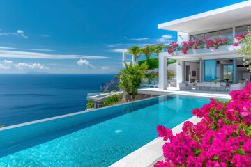 An exquisite living room design integrating modern furniture with a breathtaking beachfront view, showcasing a seamless blend of indoor and outdoor luxury