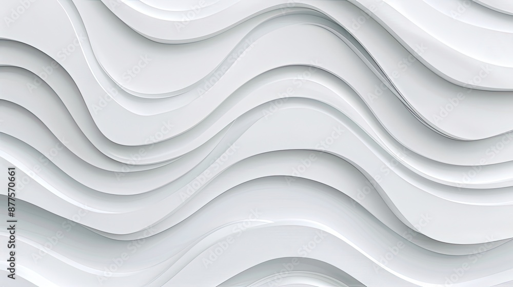 Poster a white, abstract background with a 3d rendered pattern of wavy, layered lines.